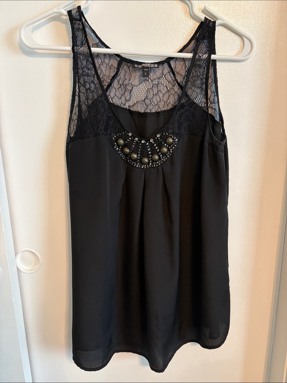 Express Black Lace-Back Beaded Tank